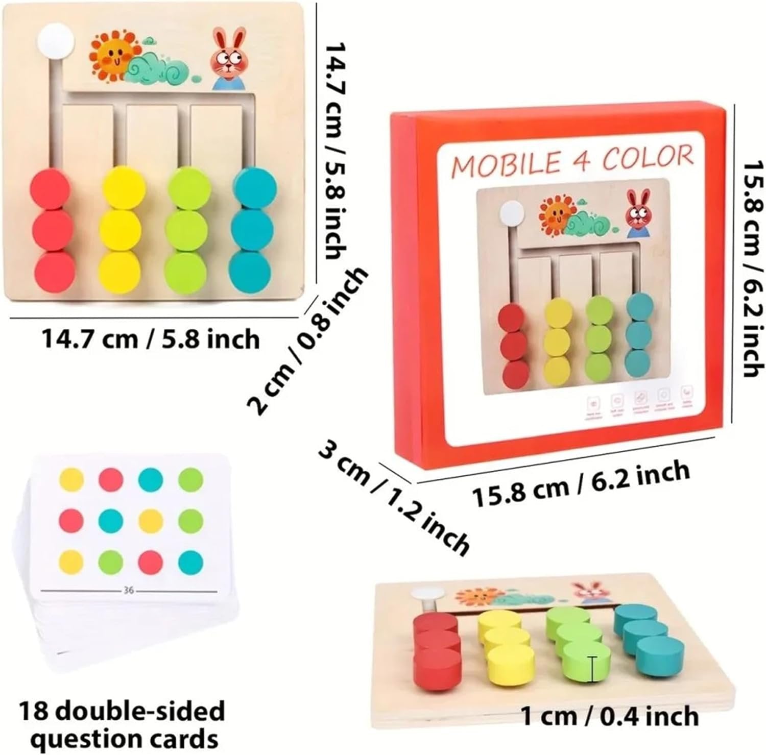 Montessori Educational Wooden Circle Game- Wooden 4 Color Logic Game