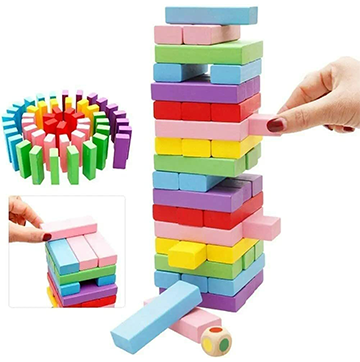 Classic Wooden Tower Game – 54 Multicolor Jenga Blocks for Kids