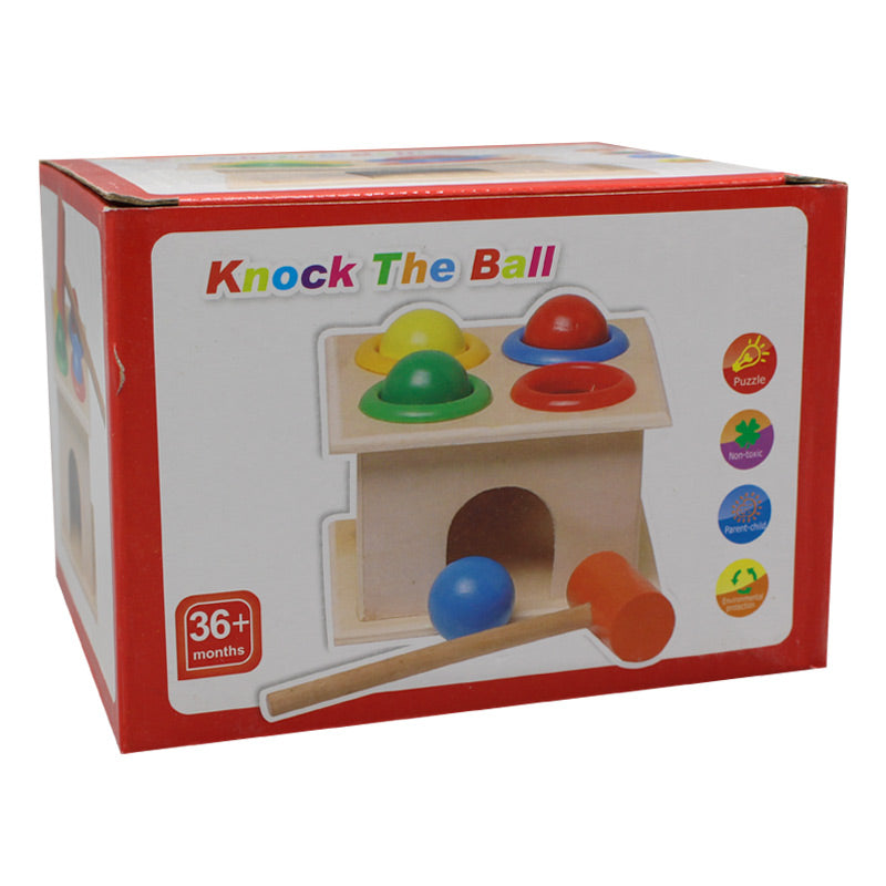 Knock the Ball Toy – Wooden Montessori Hammer Game for Kids 3+