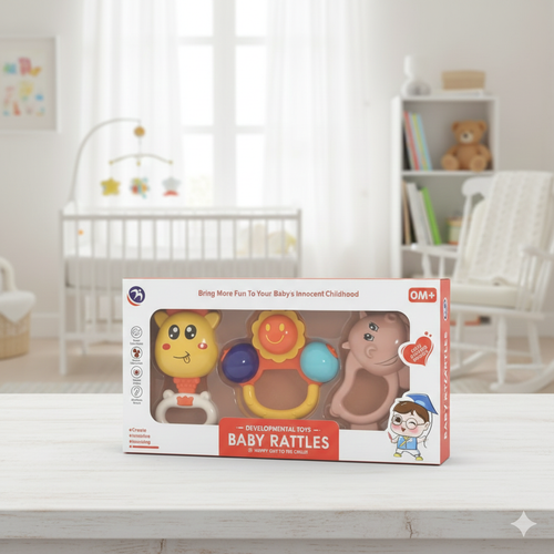 3-in-1 Baby Rattle & Grasping Toy Set | Non-Toxic Sensory Toys for Infants 0-12 Months | Premium BPA-Free Gift