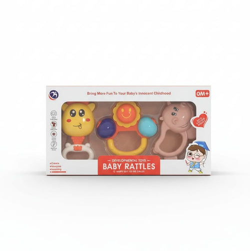 3-in-1 Baby Rattle & Grasping Toy Set | Non-Toxic Sensory Toys for Infants 0-12 Months | Premium BPA-Free Gift