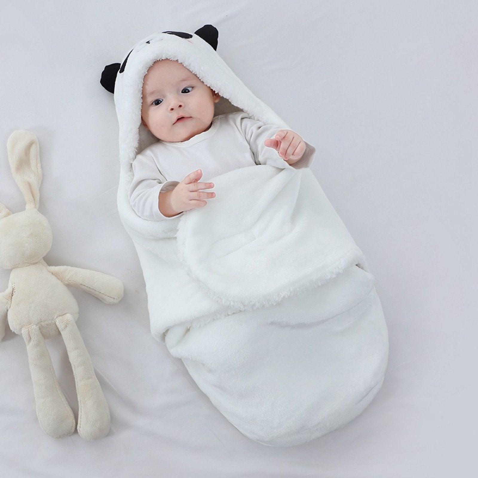 Baby Swaddle Blanket with Hood – Cute Panda Fleece Wrap
