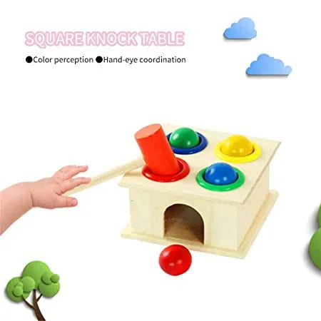 Knock the Ball Toy – Wooden Montessori Hammer Game for Kids 3+