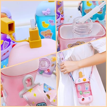 Kawaii Cartoon Water Bottle – 400ml Plastic Cup with Straw
