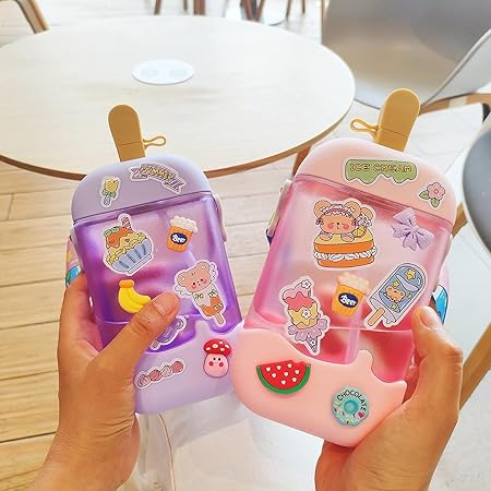 Kawaii Cartoon Water Bottle – 400ml Plastic Cup with Straw