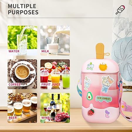 Kawaii Cartoon Water Bottle – 400ml Plastic Cup with Straw