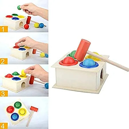 Knock the Ball Toy – Wooden Montessori Hammer Game for Kids 3+