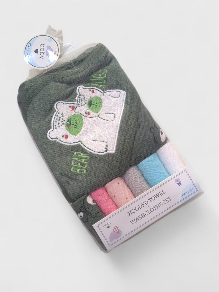 Baby Bath Towel Set 7 Pieces, Hooded Towels & Wash Clothes for Newborns