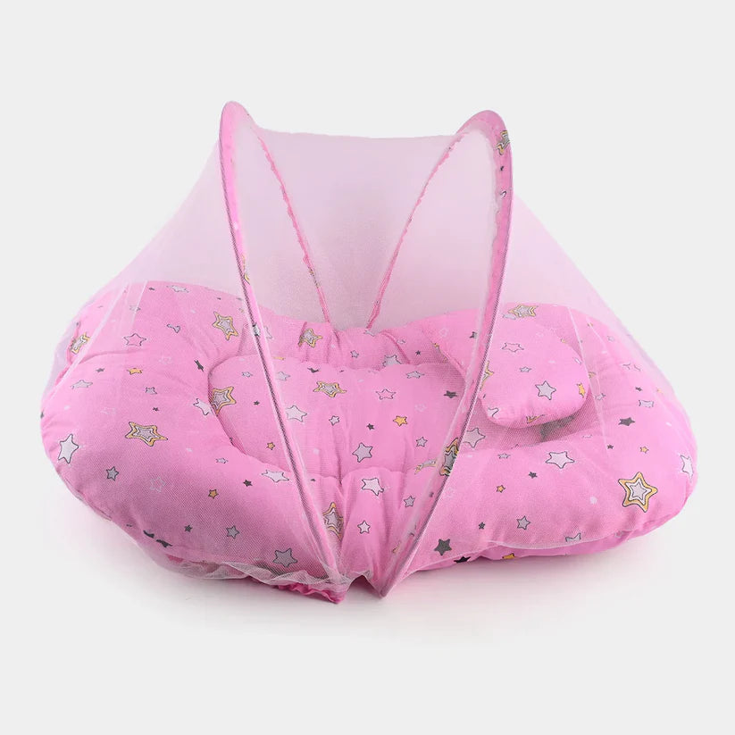 Baby Mosquito Bed with Net – Soft Cotton Mattress & Pillow | Newborn to 12 Months