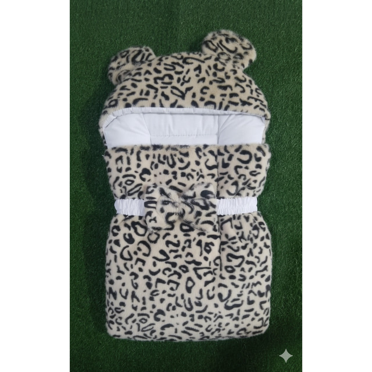 Baby Cheetah Print Winter Carry Nest with Hood & Bow – Ultra Soft Sleeping Bag