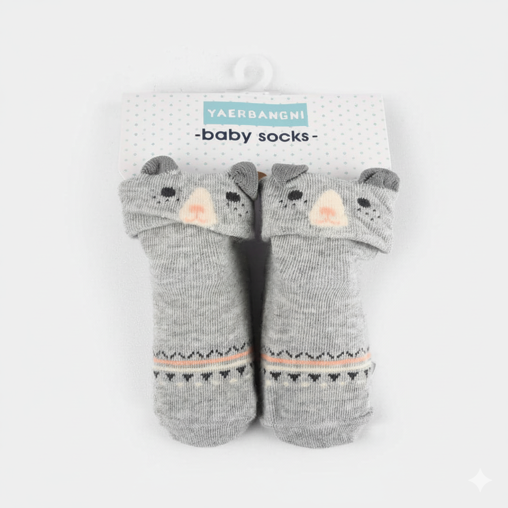Baby Newborn Cat Design Socks – Grey | Sunshine