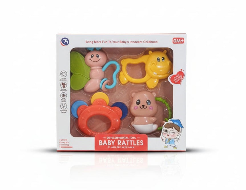 4-Piece Baby Rattle Toy Set | Animal-Shaped Sensory Toys for Newborn Development