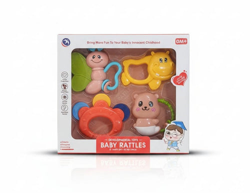 4-Piece Baby Rattle Toy Set | Animal-Shaped Sensory Toys for Newborn Development
