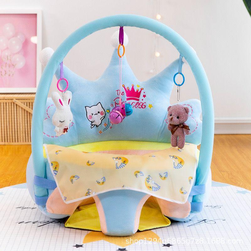 Baby Sofa Support Seat – Plush Crown Floor Chair with Hanging Toys
