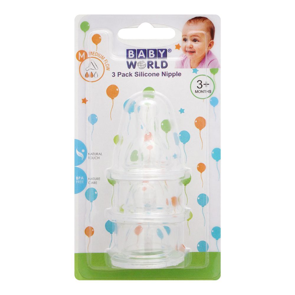 Baby World Silicone Nipples (3-Pack) – Soft, BPA-Free Teats for 3 Months+
