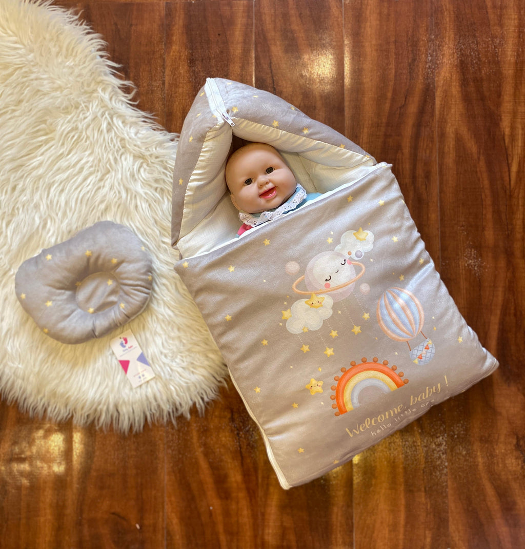 Newborn Velvet Sleeping Bag – Printed Baby Carry Nest for Comfort