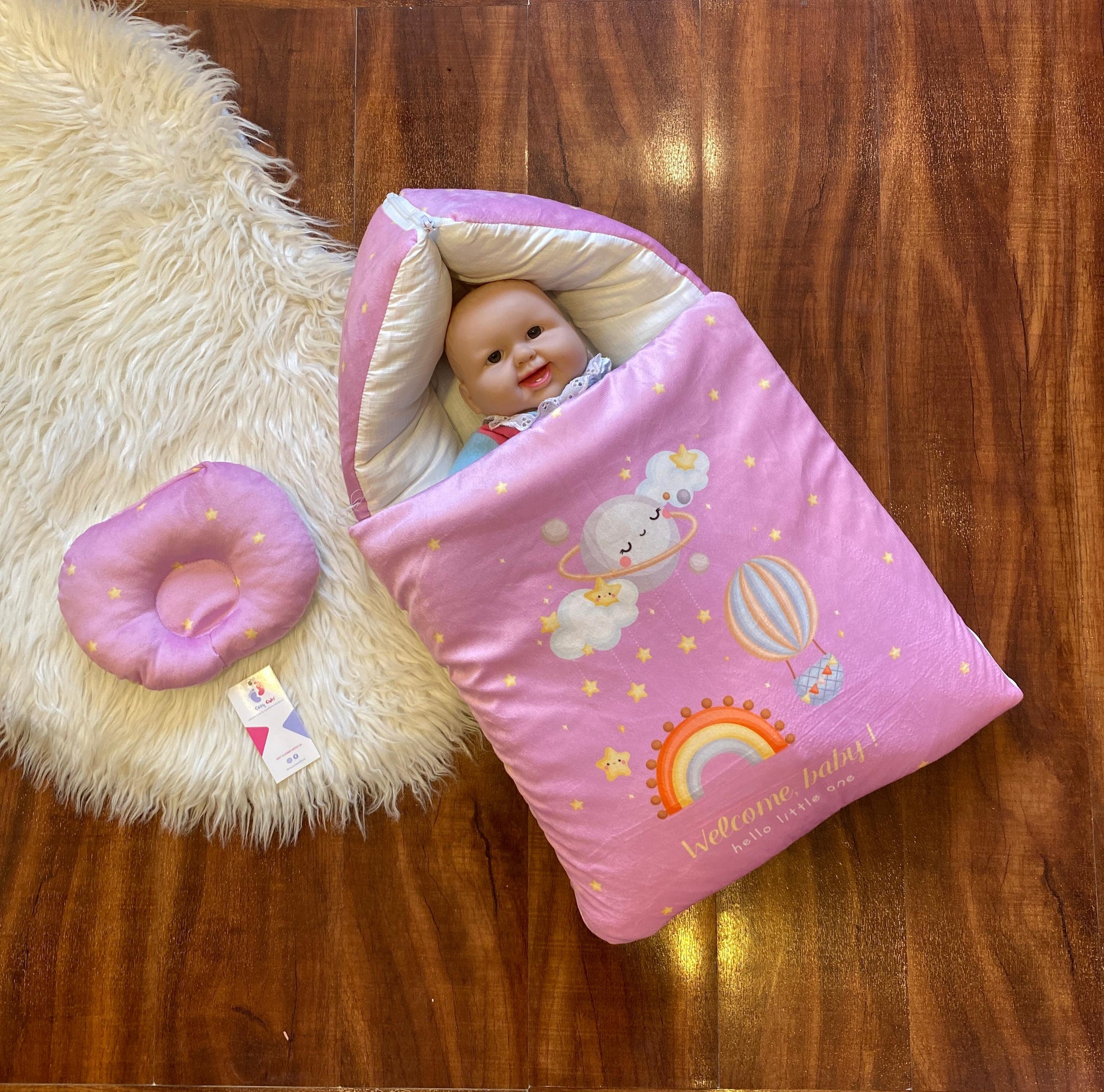 Newborn Velvet Sleeping Bag – Printed Baby Carry Nest for Comfort
