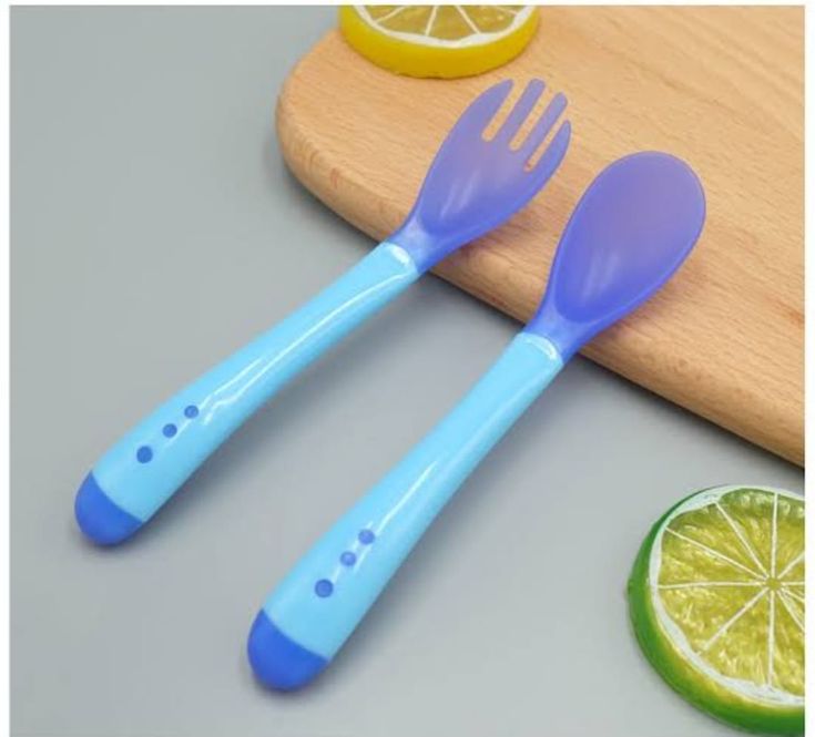 Baby Feeding Spoon 2Pcs Color Changing Spoon & Fork Set – Blue