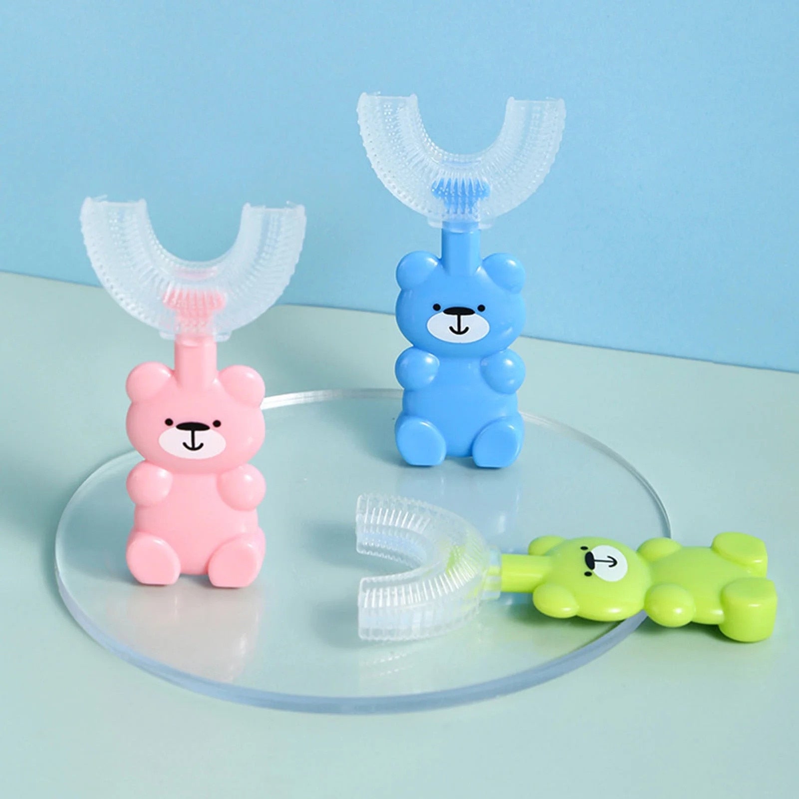 Bear Hug Kids U-Shaped Toothbrush | 360° Food-Grade Silicone | Fun Bear Design for Ages 2–6