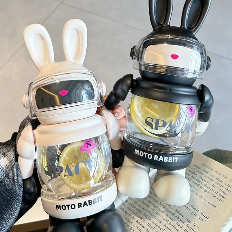 Cartoon Rabbit Water Bottle – Large Kids Straw Cup for School & Travel