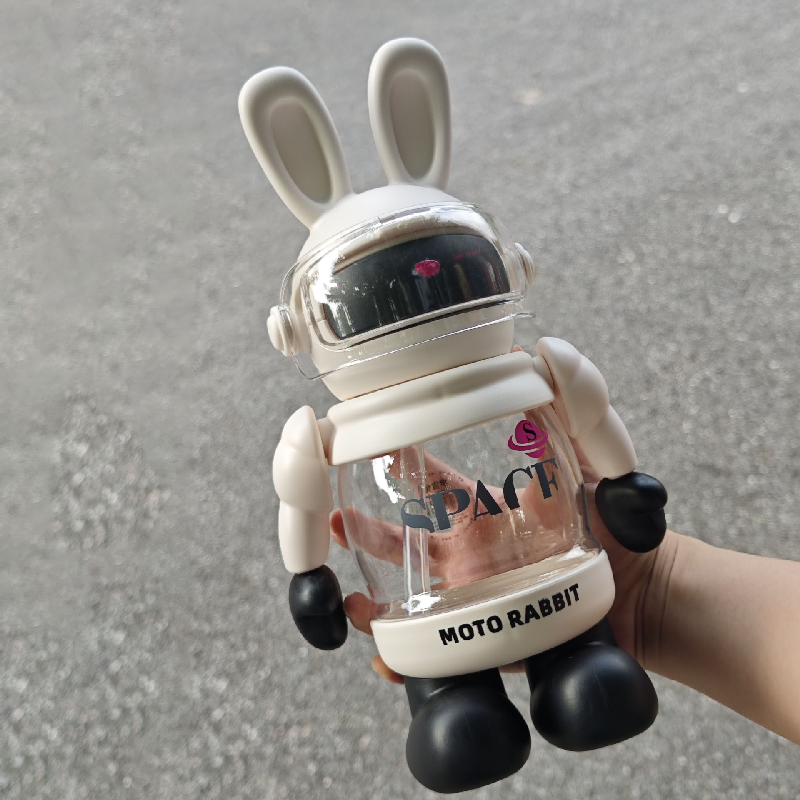 Cartoon Rabbit Water Bottle – Large Kids Straw Cup for School & Travel