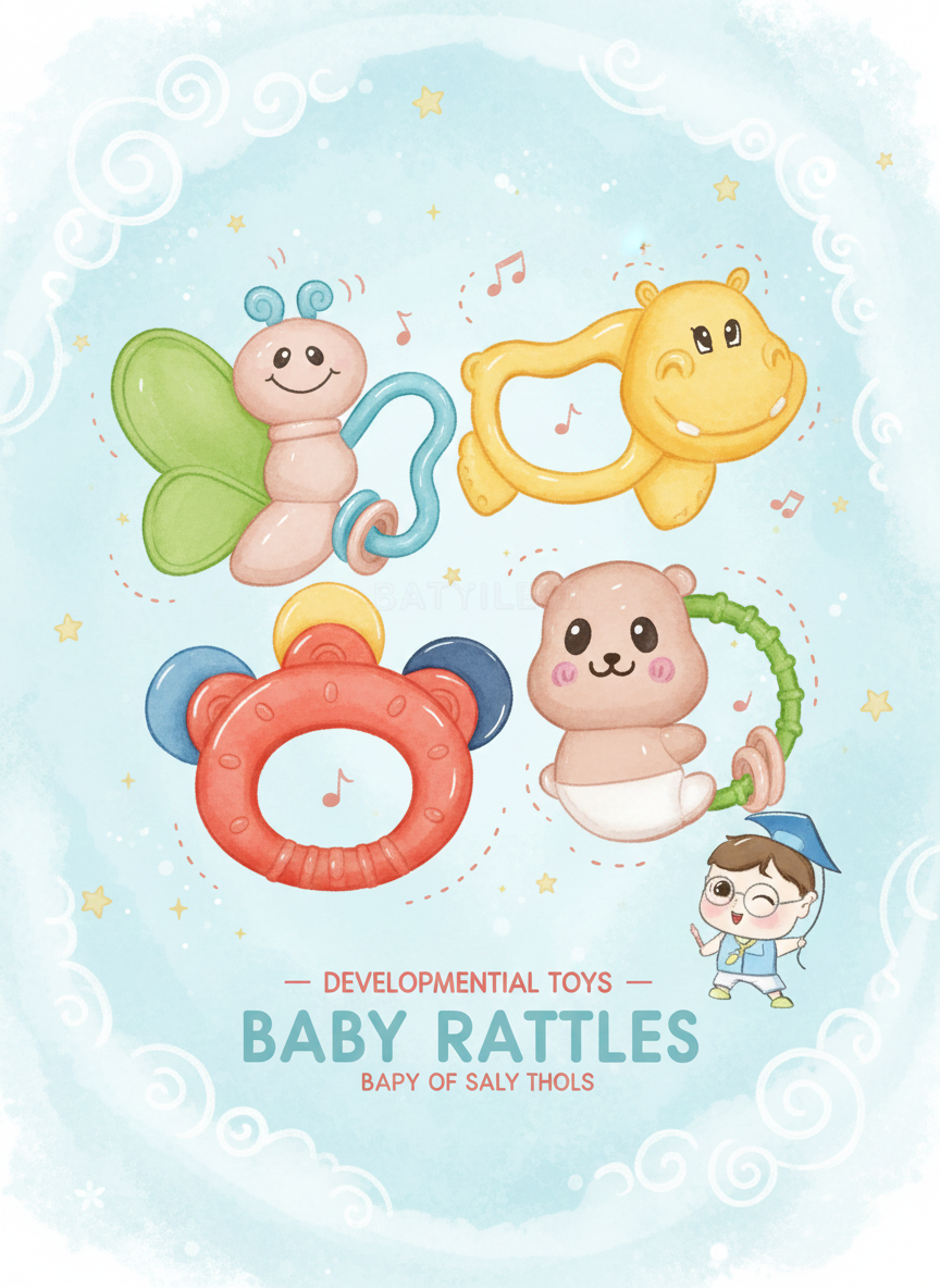 4-Piece Baby Rattle Toy Set | Animal-Shaped Sensory Toys for Newborn Development