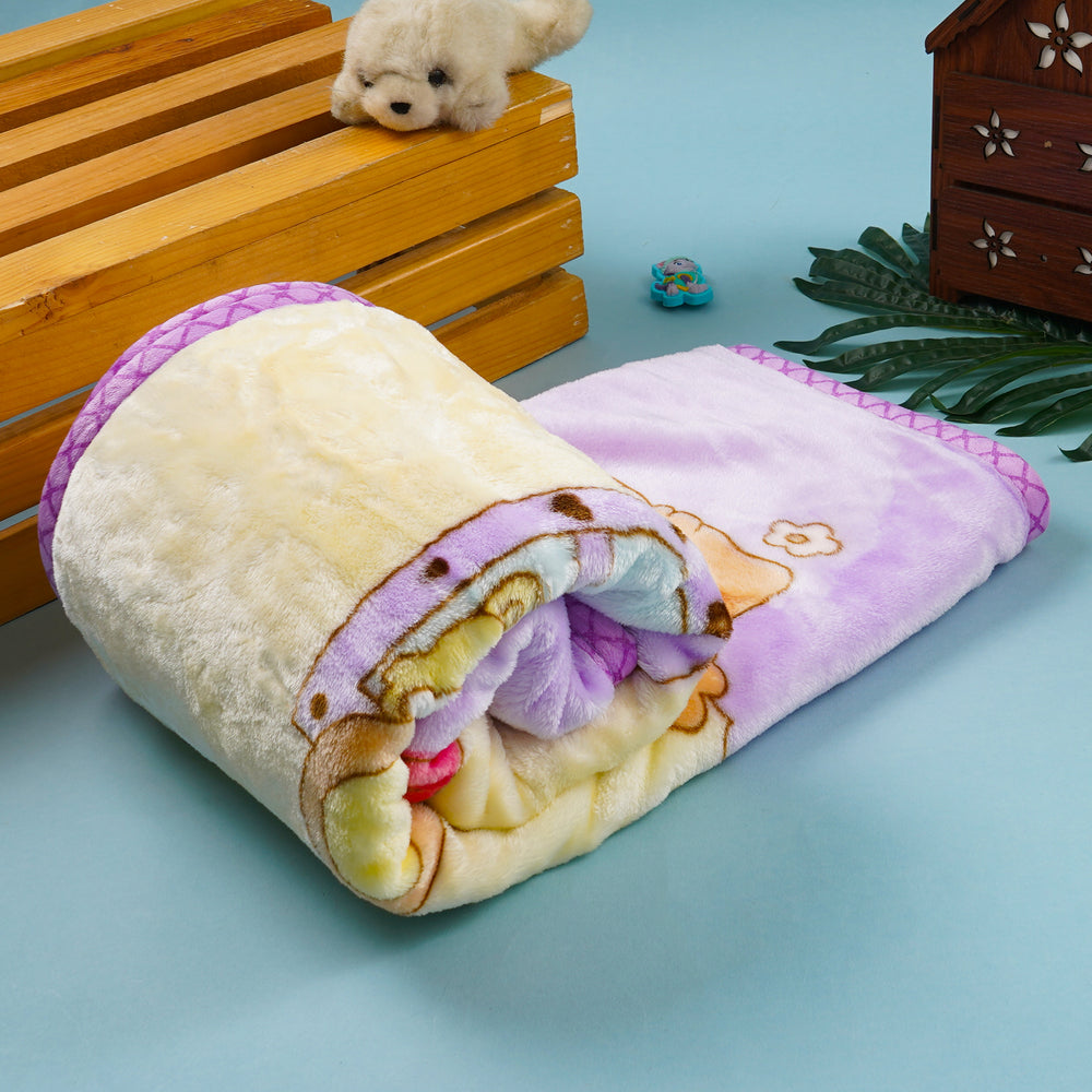 Winter Baby Blanket – Double Ply Plush, Soft & Cozy, Purple Teddy Bear Design