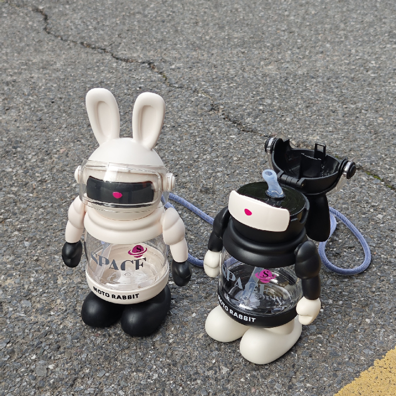 Cartoon Rabbit Water Bottle – Large Kids Straw Cup for School & Travel