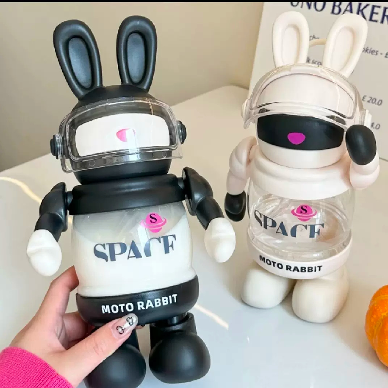 Cartoon Rabbit Water Bottle – Large Kids Straw Cup for School & Travel