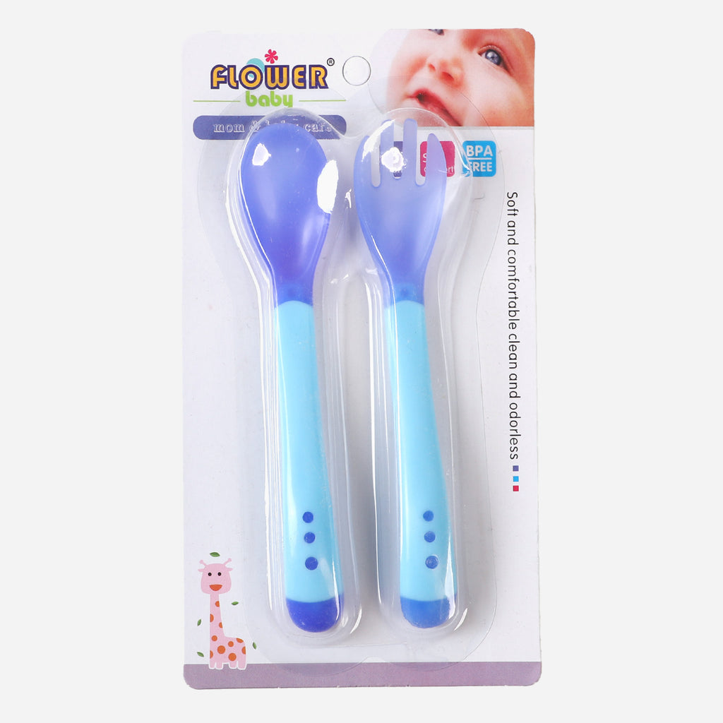 Baby Feeding Spoon 2Pcs Color Changing Spoon & Fork Set – Blue