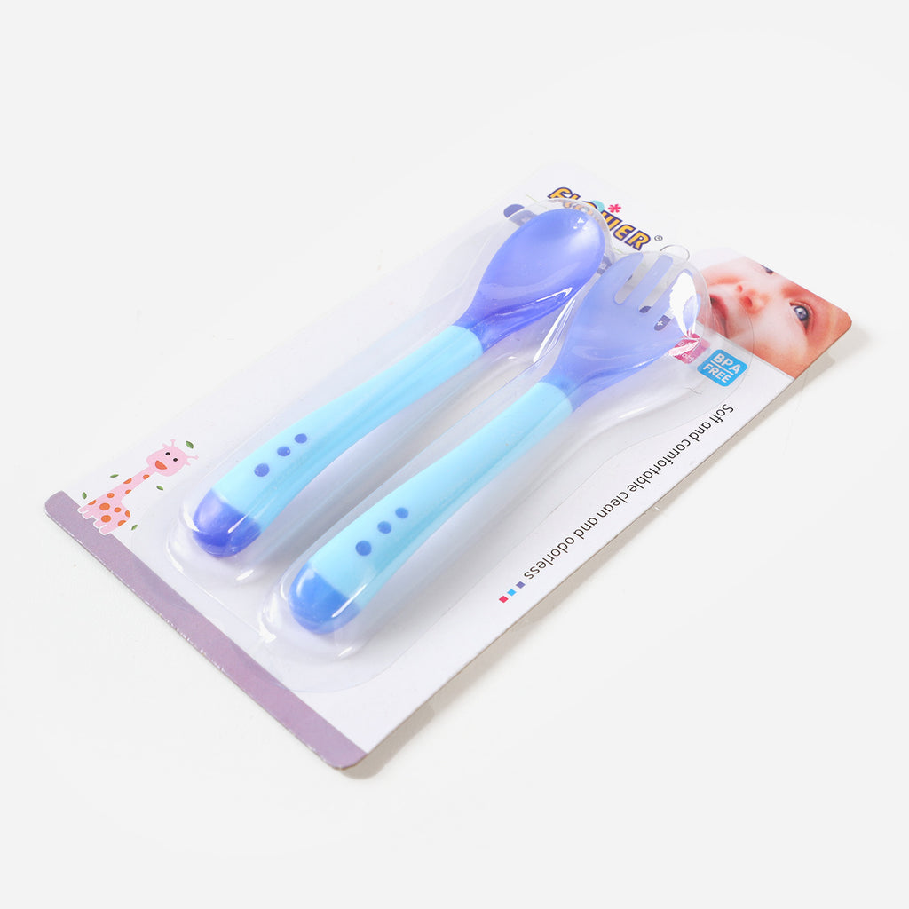 Baby Feeding Spoon 2Pcs Color Changing Spoon & Fork Set – Blue