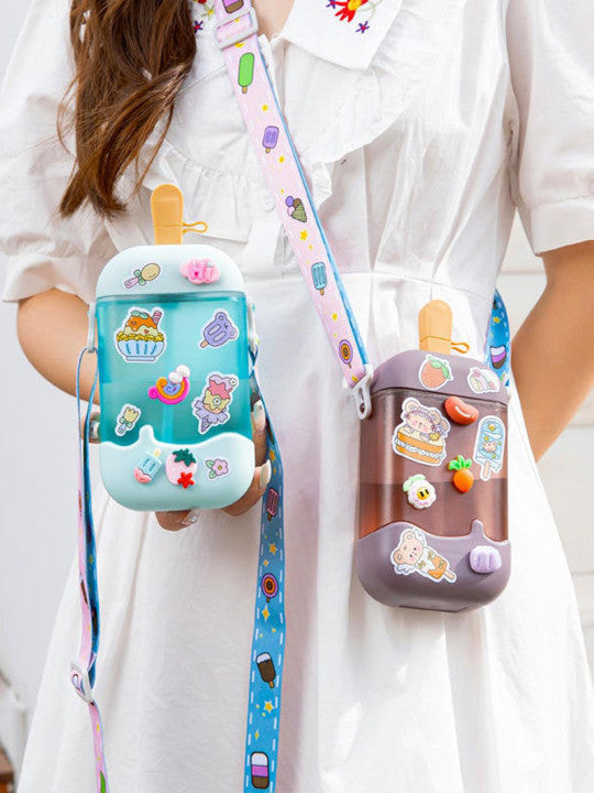Kawaii Cartoon Water Bottle – 400ml Plastic Cup with Straw
