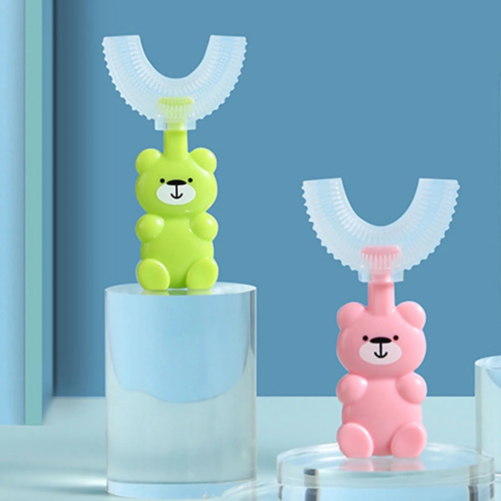 Bear Hug Kids U-Shaped Toothbrush | 360° Food-Grade Silicone | Fun Bear Design for Ages 2–6