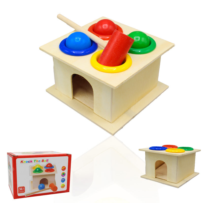 Knock the Ball Toy – Wooden Montessori Hammer Game for Kids 3+