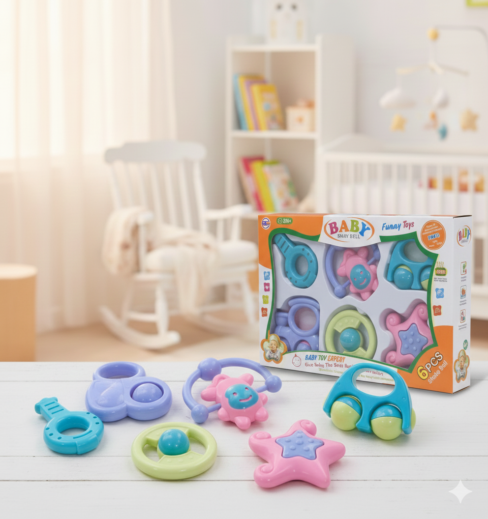 6-Pack Baby Rattle Toy Set | Non-Toxic Sensory Toys for Newborns 0-12 Months | BPA-Free Infant Development Gift