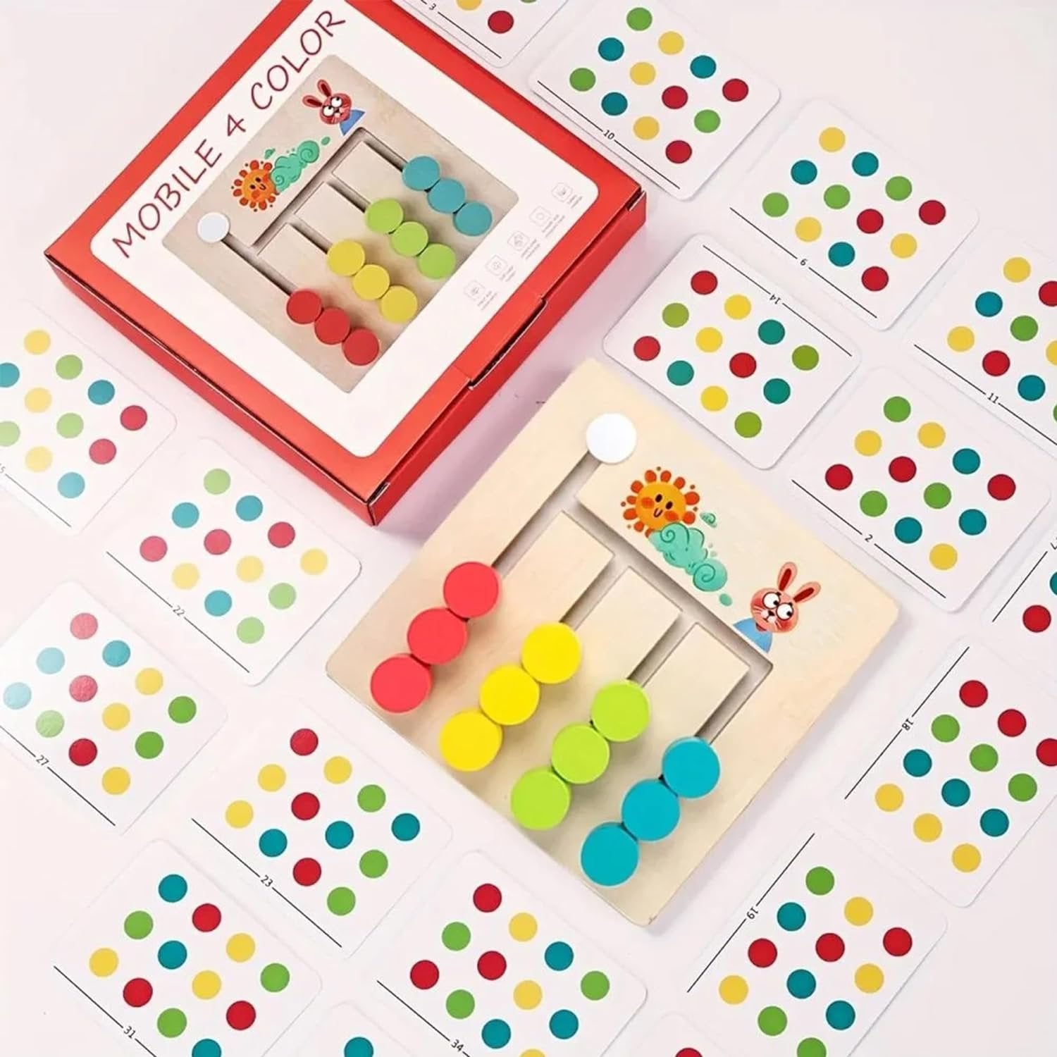 Montessori Educational Wooden Circle Game- Wooden 4 Color Logic Game