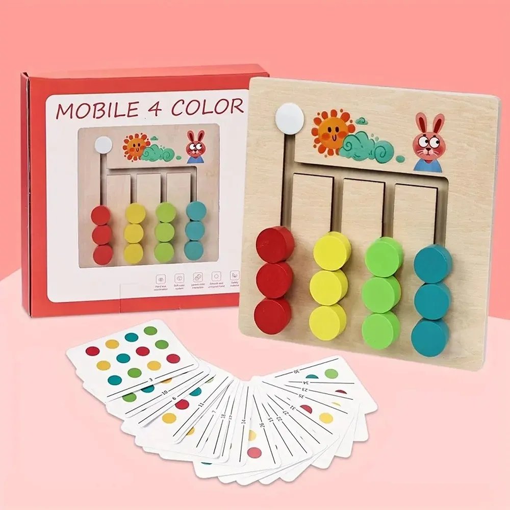 Montessori Educational Wooden Circle Game- Wooden 4 Color Logic Game