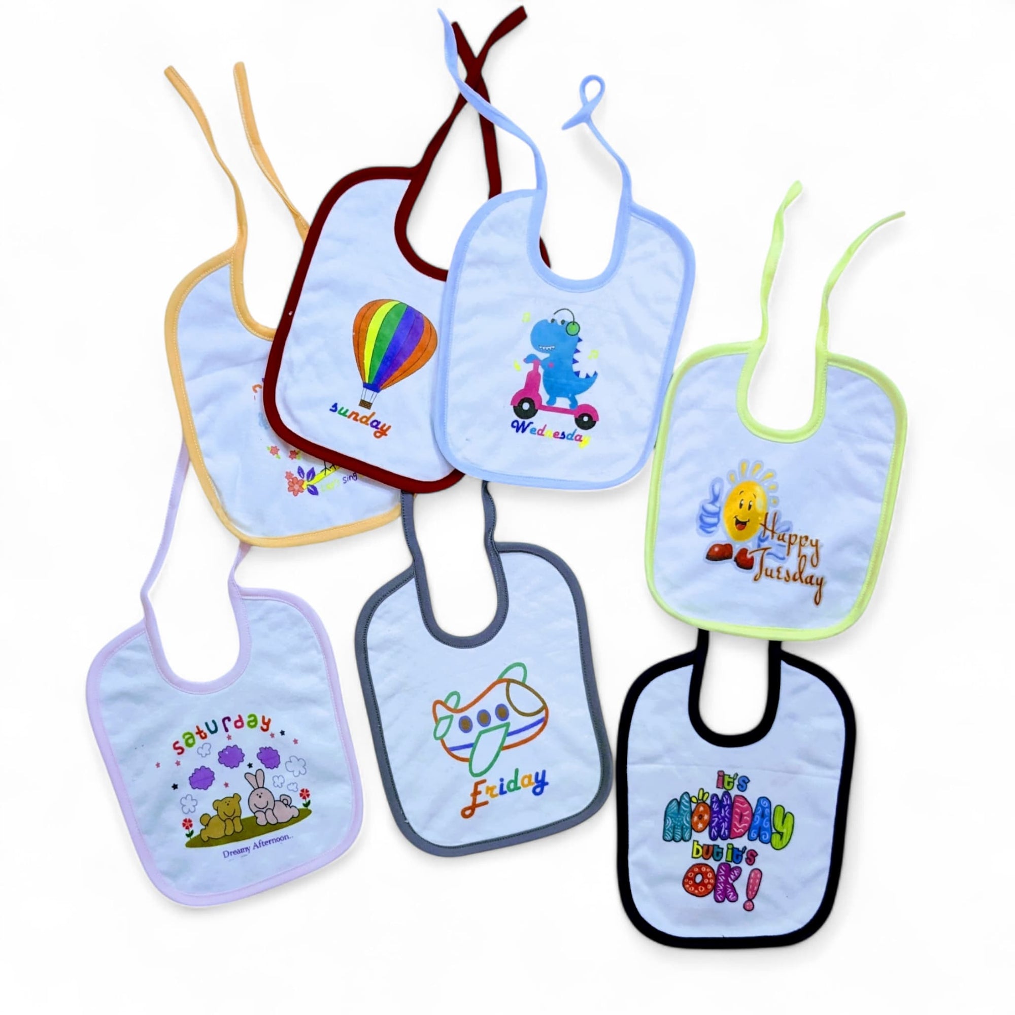 Baby Bib Set – 7 Large Multicolor, Soft & Wipe-Clean Bibs