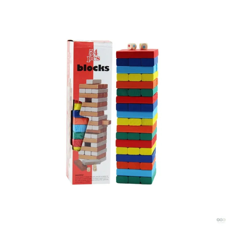 Classic Wooden Tower Game – 54 Multicolor Jenga Blocks for Kids