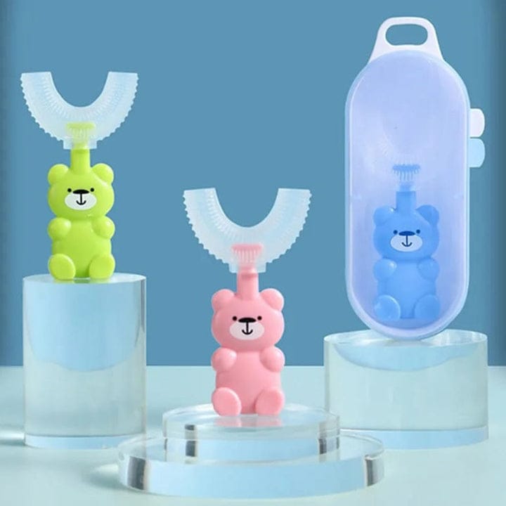 Bear Hug Kids U-Shaped Toothbrush | 360° Food-Grade Silicone | Fun Bear Design for Ages 2–6