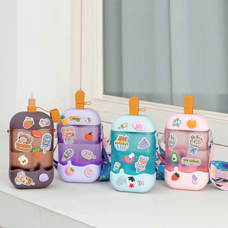 Kawaii Cartoon Water Bottle – 400ml Plastic Cup with Straw