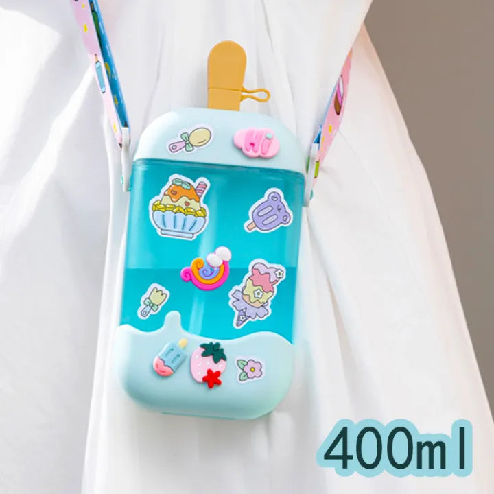 Kawaii Cartoon Water Bottle – 400ml Plastic Cup with Straw