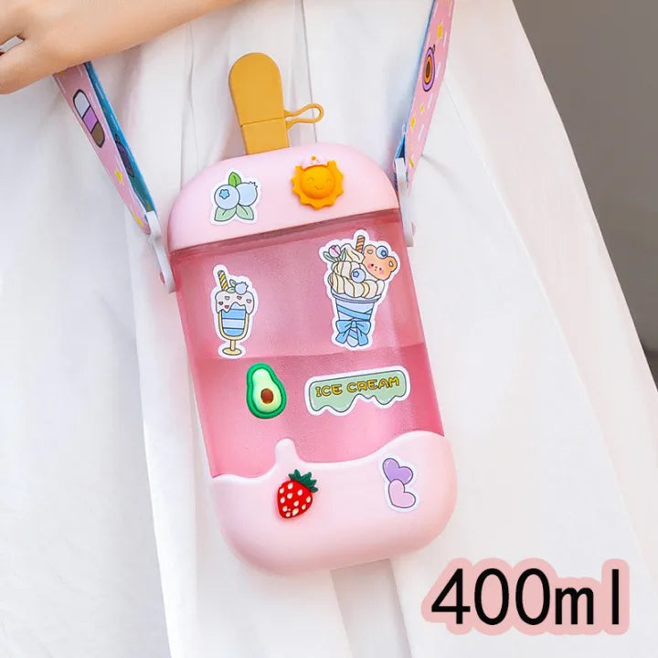 Kawaii Cartoon Water Bottle – 400ml Plastic Cup with Straw