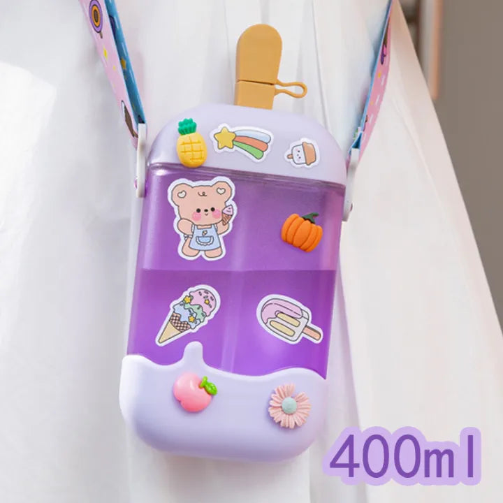 Kawaii Cartoon Water Bottle – 400ml Plastic Cup with Straw