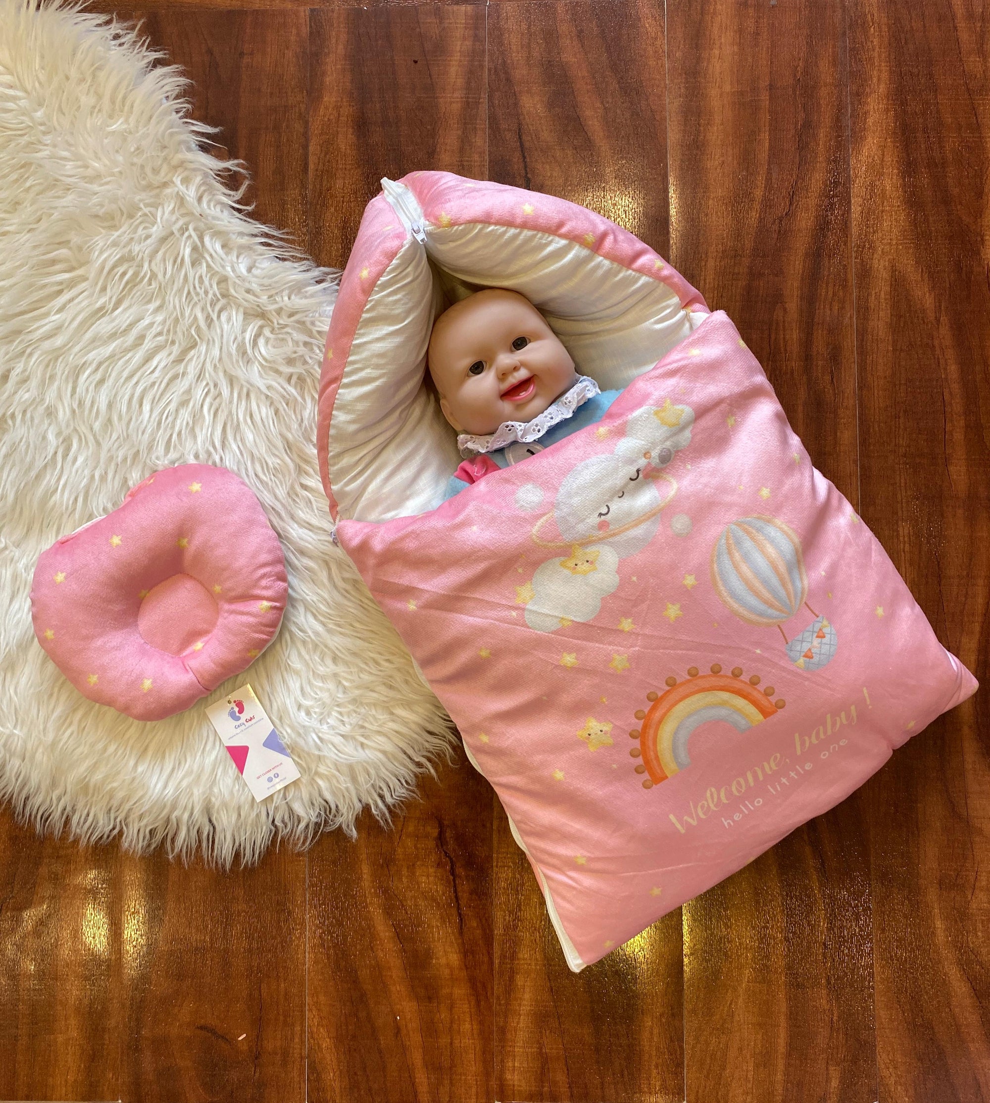 Newborn Velvet Sleeping Bag – Printed Baby Carry Nest for Comfort