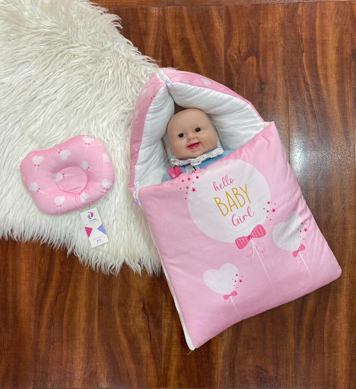 Hooded Baby Printed Carry Nest, Sleeping Bag & Baby Girl