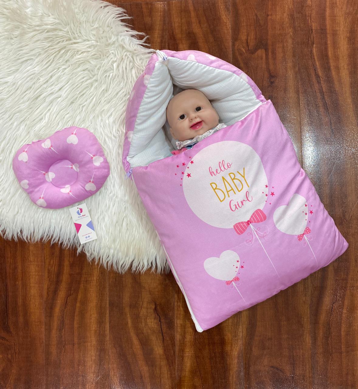 Hooded Baby Printed Carry Nest, Sleeping Bag & Baby Girl