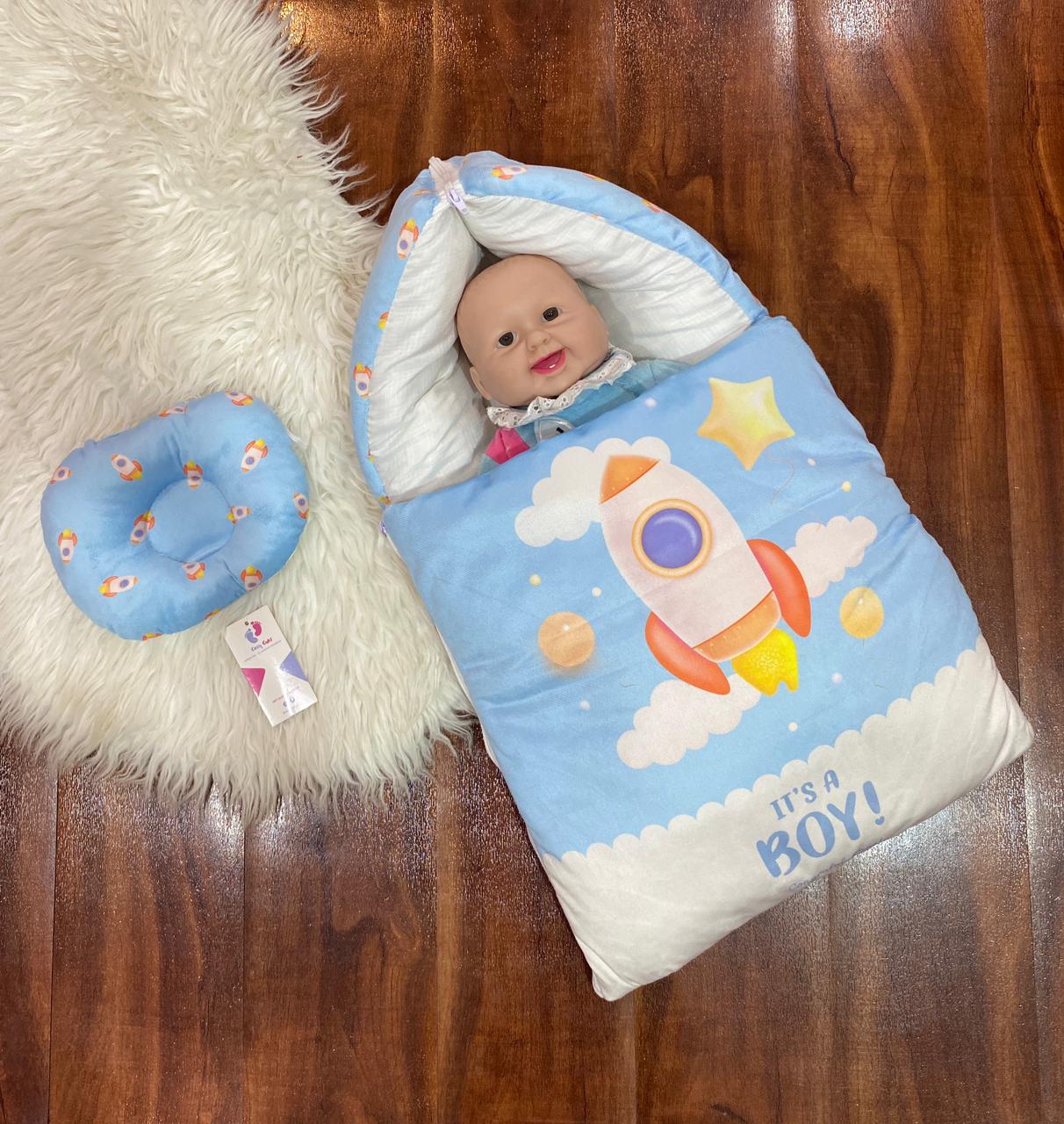 Hooded Baby Printed Carry Nest, Sleeping Bag & Baby Boy