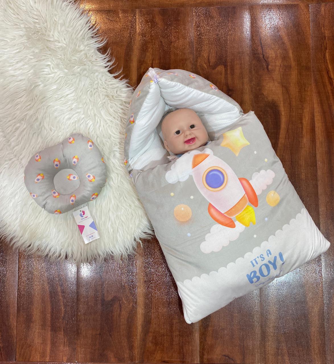 Hooded Baby Printed Carry Nest, Sleeping Bag & Baby Boy