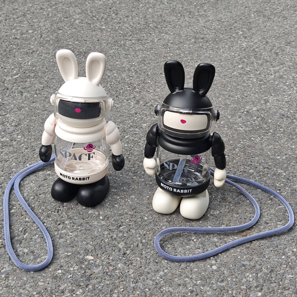 Cartoon Rabbit Water Bottle – Large Kids Straw Cup for School & Travel